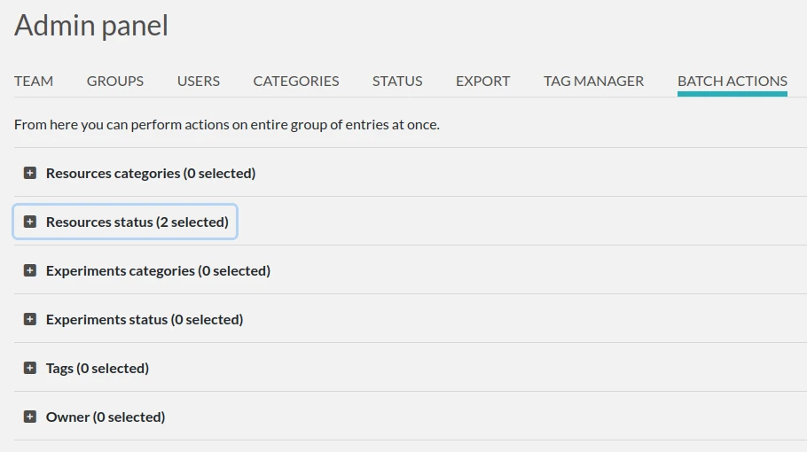 Batch actions selection